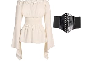 Spooktacular Creations Renaissance Pirate Top Shirt Costume Women, Medieval Blouse Top With Corset for Halloween Parties