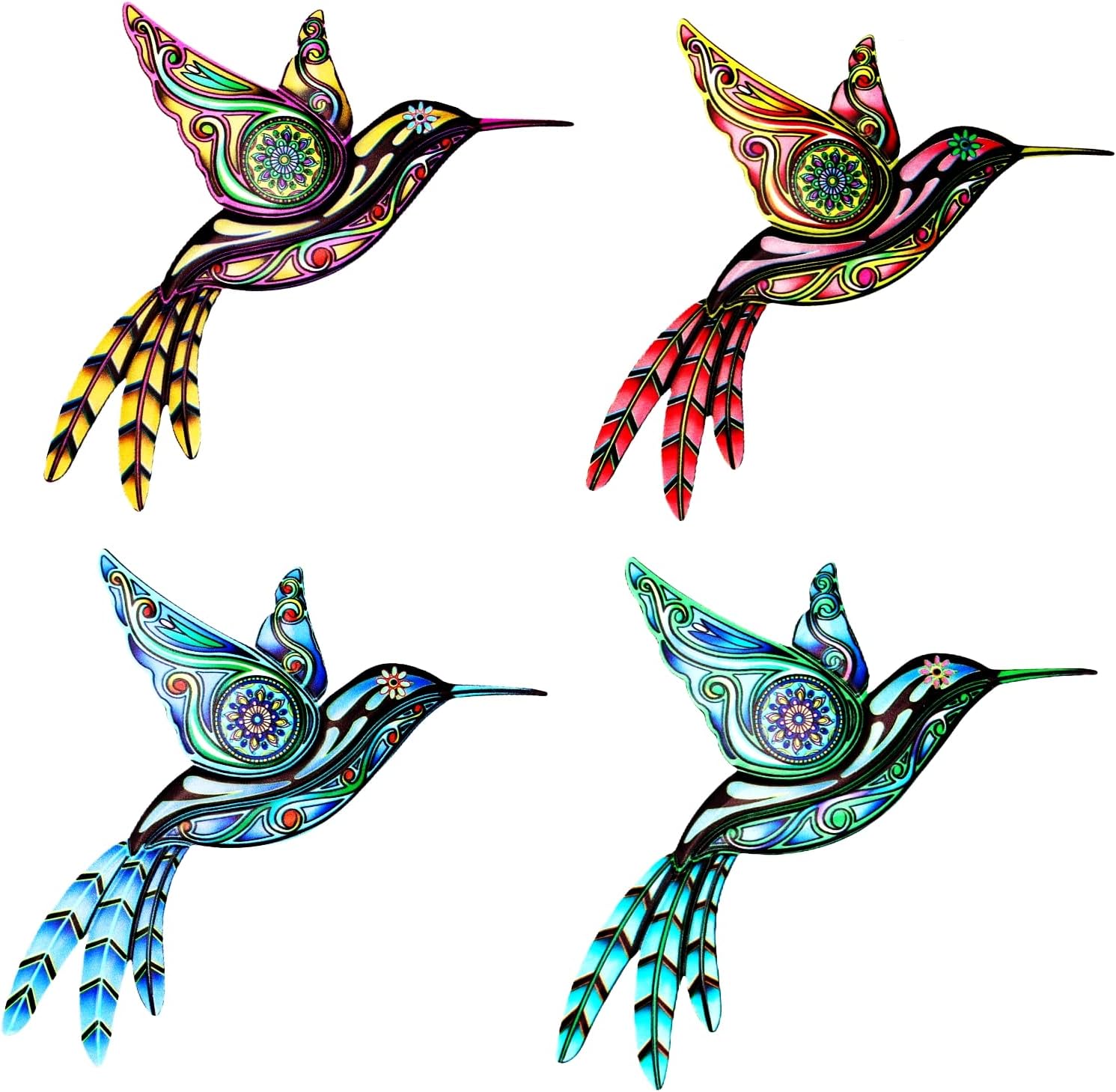 Plaques & Wall Art - FunewToy 4 Pack Metal Hummingbird Wall Art Decor, Colorful Hummingbird Metal Outdoor Sculpture Iron Outdoor Hanging Decor Ornaments Metal Yard Patio Balcony Garden Decorations (B)
