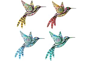 AFFORT Metal Hummingbird Wall Art Decor,4 Pack Metal Colorful 10'' Birds Outdoor Sculpture Iron Outdoor Hanging Decor Ornaments Metal for Front Yard Fence Patio Balcony Garden Decorations (Hummingbird A)