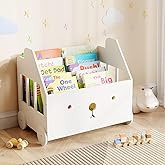 Jomzuci Wooden Kids Bookshelf, Toddler Montessori Bookshelf, Nursery Book Shelves with 4 Adjustable Dividers, Book Shelf for Kids Rooms, Nursery, Bedroom, Classroom and Playroom Storage