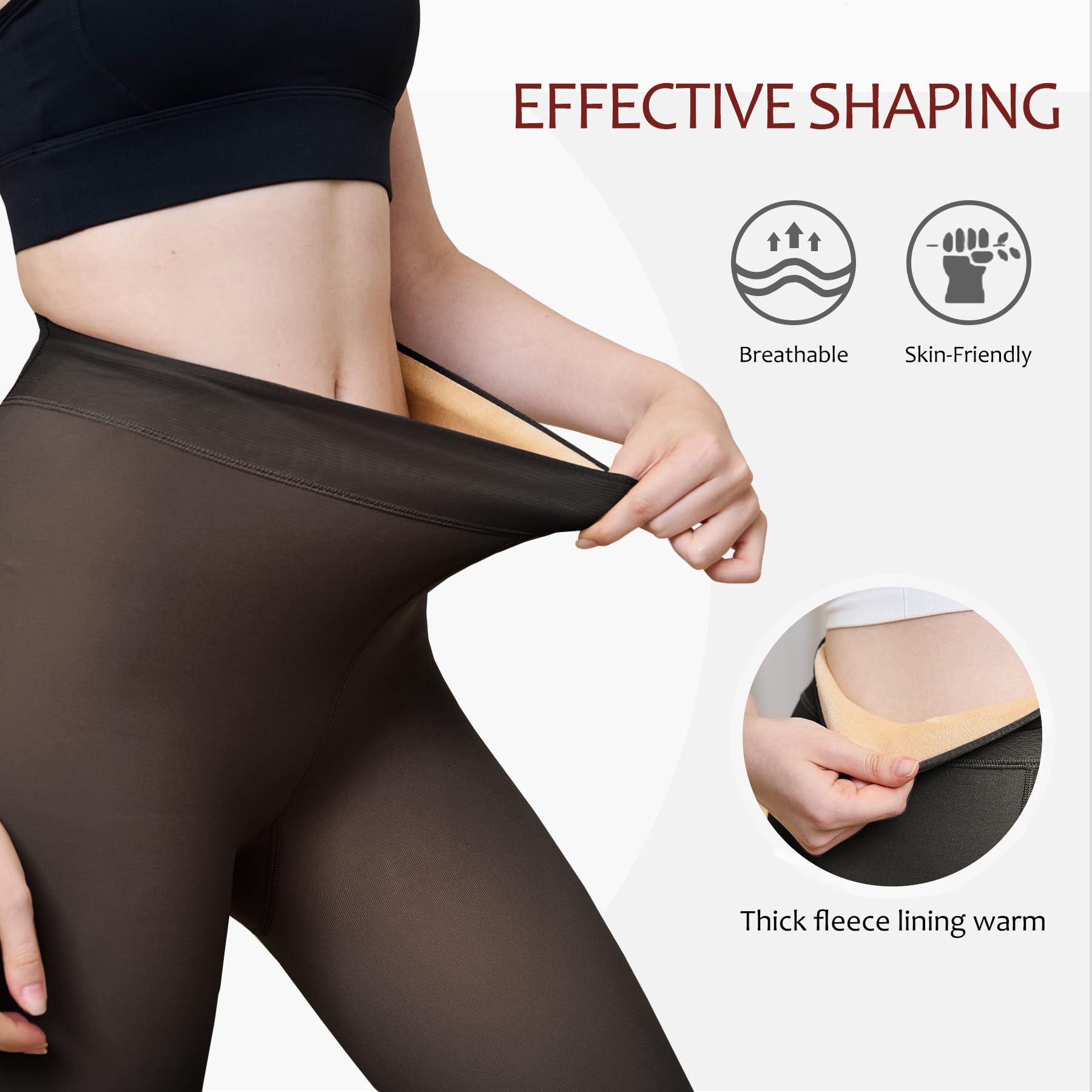 EXQUISLIFE Fleece Lined Tights Sheer Women - Fake Translucent Warm Pantyhose Leggings Sheer Thick Tights, for Winter