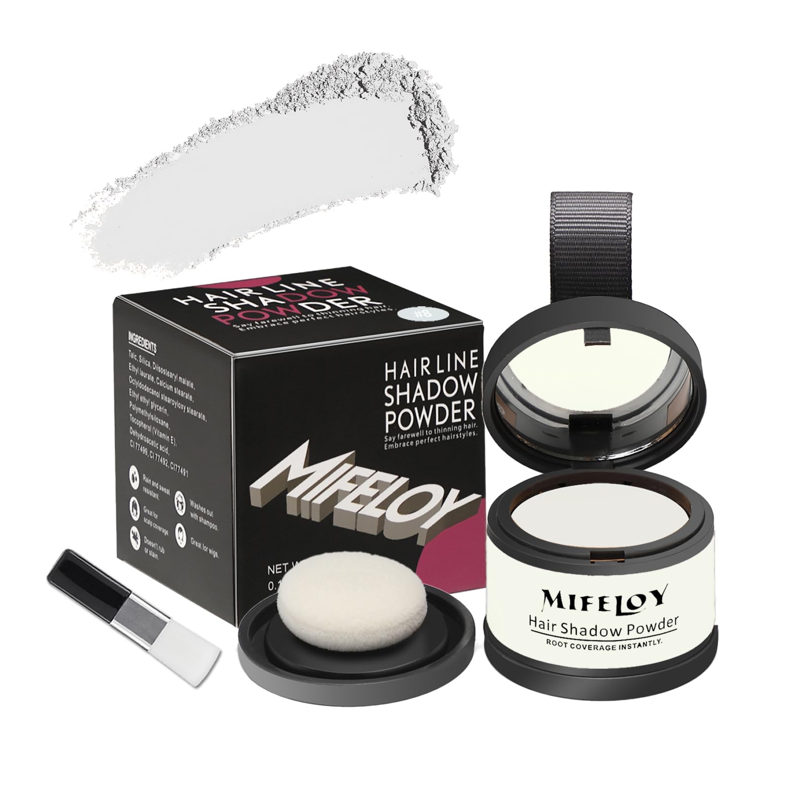 MIFELOY Root Cover Up Powder, Touch Up Hair Color for Grey, Roots Concealer for Beard Line Eyebrow, Instantly Coverage Dye for Thinning Grays Hairline, Shadow Conceals Hair Loss, White