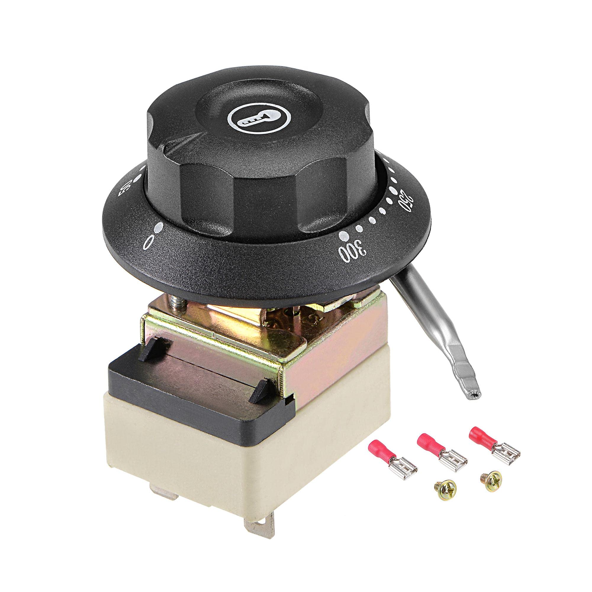 sourcing map 1NO 1NC 250V 16A 50-300C Temperature Control Switch Capillary Thermostat for Oven Refrigerator Heater, 2m, with 2 Screws&3 Crimp Terminals