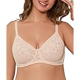 Airsong Bras for Women Minimizer Full Coverage Unlined Underwire Sexy Mesh Lace Soft Comfort Plus Size 34C-42DDD