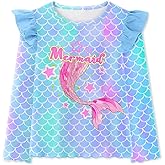 Girls Long Sleeve Shirts Kids Crewneck T-Shirt Toddler Girl Unicorn Mermaid Ruffle Graphic Tees Fall Soft Tops 3-8 T