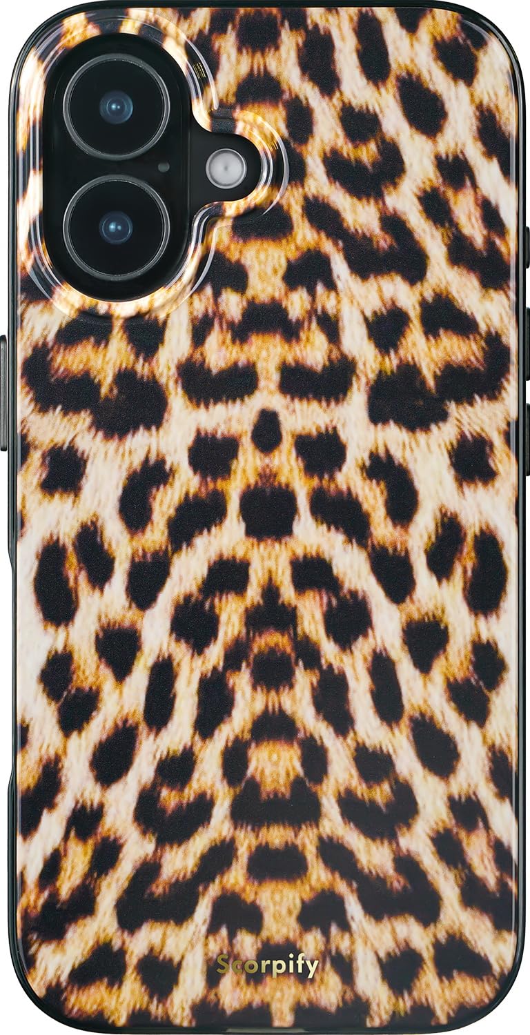 SCORPIFY for iPhone 16 Case [Compatible with MagSafe] with Realistic Leopard Cheetah Fur Print Design, Cute Magnetic Phone Cover for Women Girls, Slim Shockproof Bumper