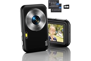 AHLIRMOY Digital Camera, FHD 1080P Camera for Kids, 16X Digital Zoom Camera for Cheap, Compact Point and Shoot Camera Portable with 32GB SD Card, Two Batteries, Small Camera for Boys Girls Kids(Black)
