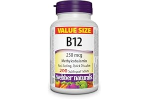 Webber Naturals Vitamin B12 250 mcg, Quick Dissolve, 200 Tablets, Natural Cherry Flavour, Supports Energy Production and Meta