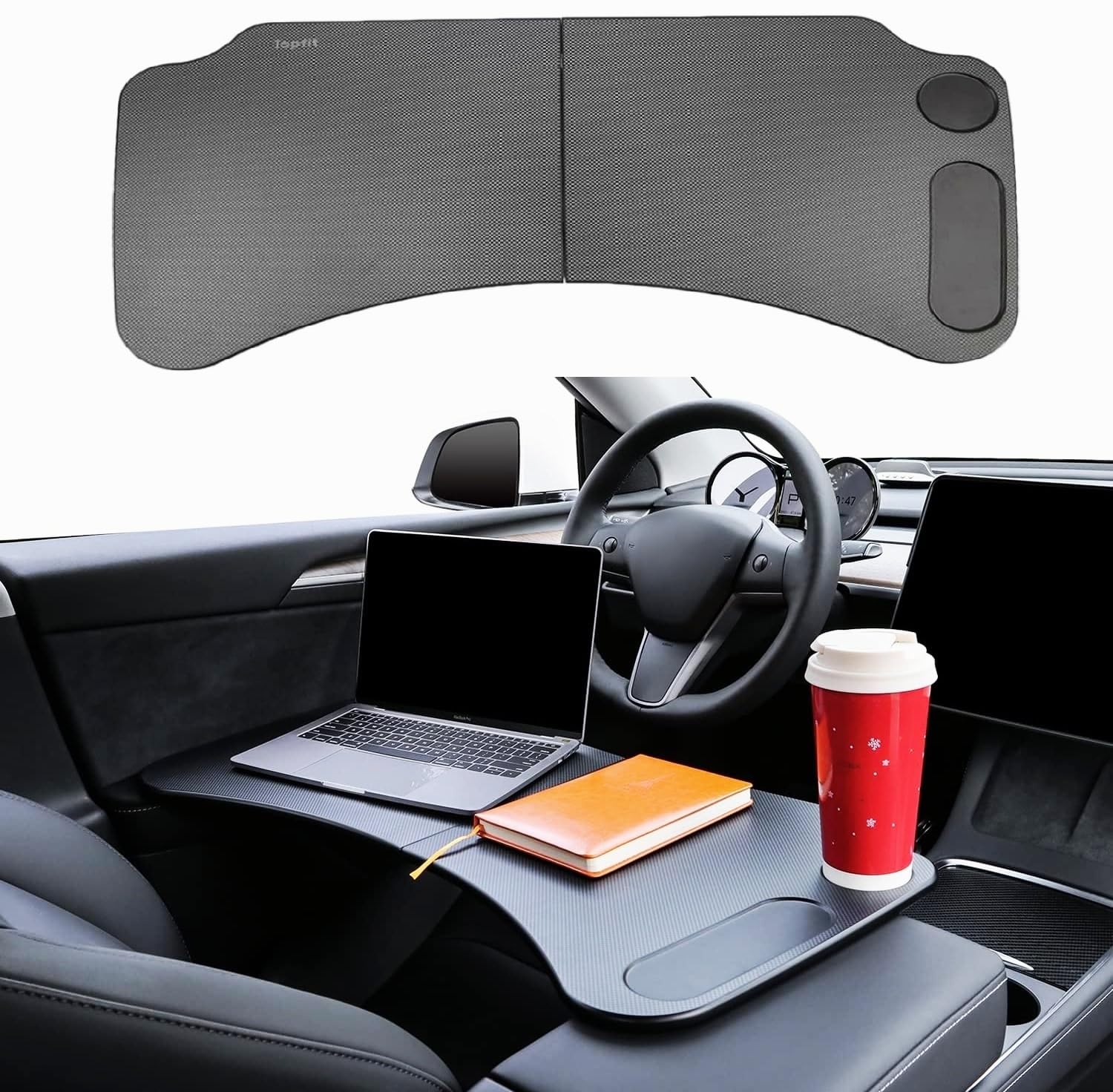 BMZX Portable Car Dining Table with Cup Holder - Fits Most SVU Pickup Sedan Vehicles (Also Applies to Tesla Model 3 Model Y Accessories)