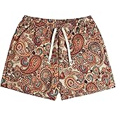 BEAUDRM Men's Paisley Baggy Bermuda Shorts Vintage Drawstring Waist Cool Summer Beach Vacation Shorts
