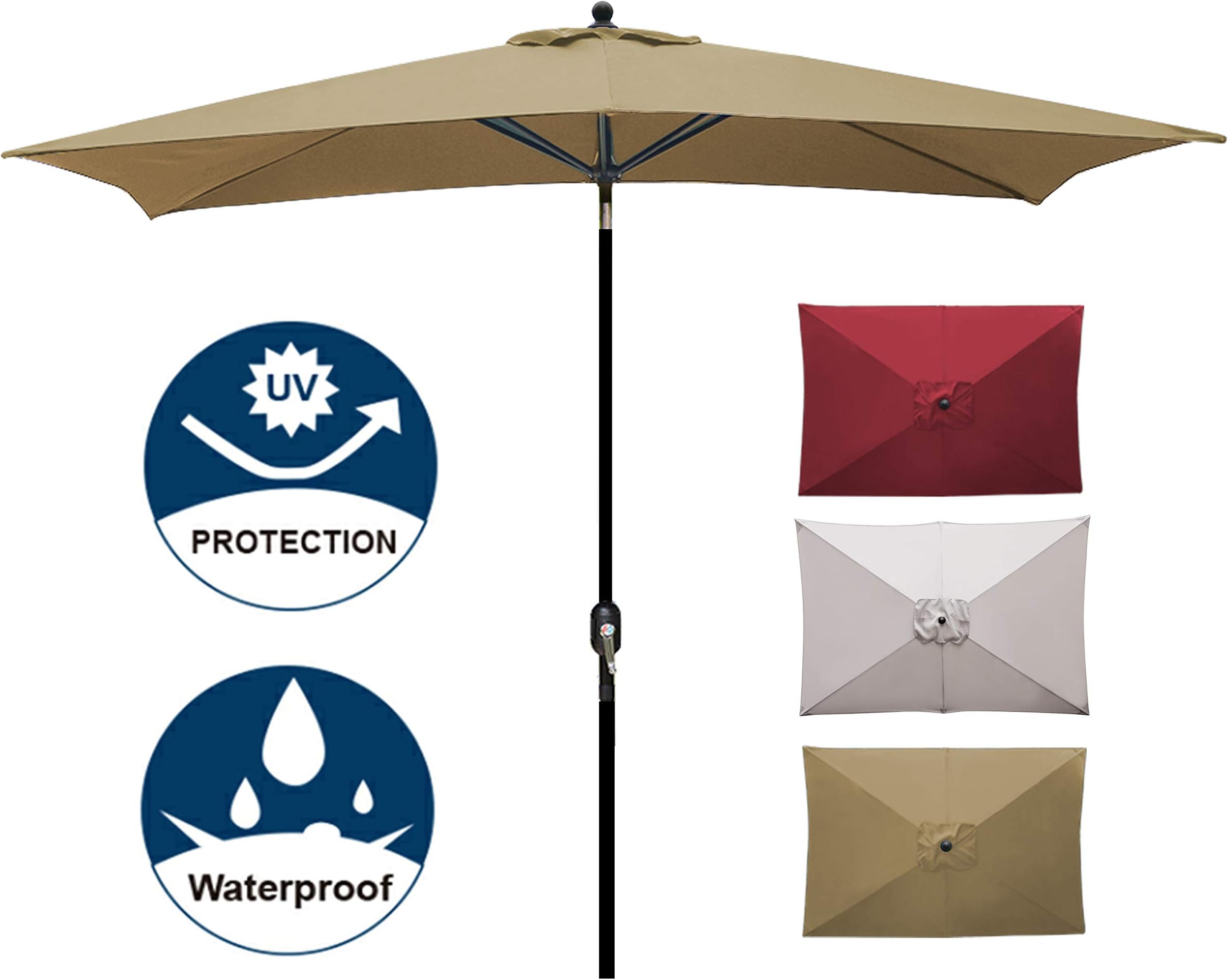 Blissun Rectangular Patio Umbrella 10' Outdoor Market Table Umbrella with Push Button Tilt and Crank (Tan)