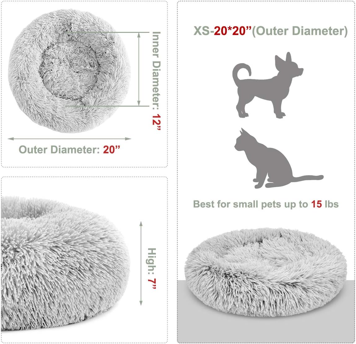 GASUR Dog Bed Cat Beds Donut, Soft Plush Round Pet Bed Small Mini Medium Size Calming Bed, Self Warming Winter Indoor Snooze Sleeping Kitten Bed Puppy Kennel (2020", Frost) : Kitchen & Dining