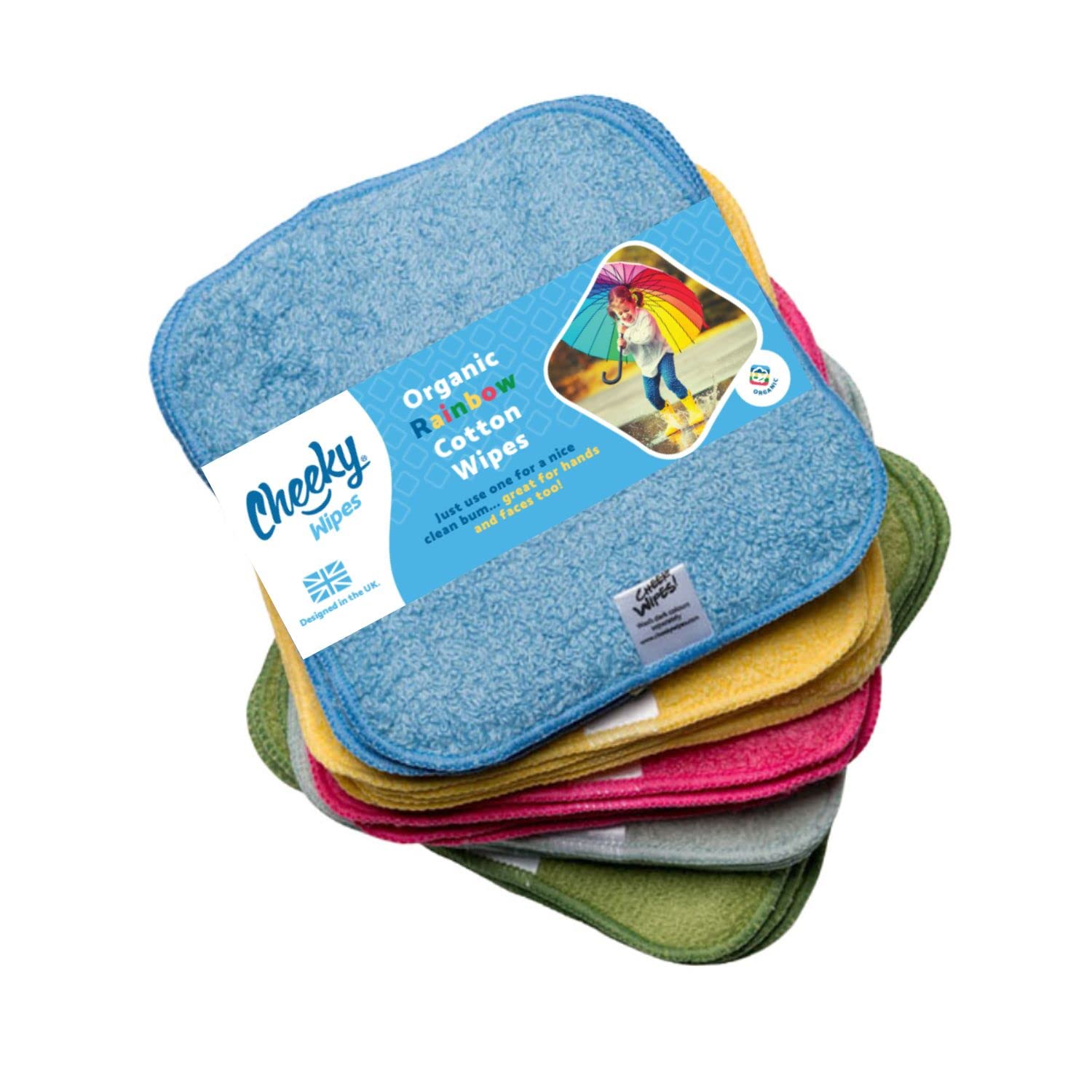Cheeky Wipes - Organic Premium Rainbow Heavyweight Cotton 25 pack Baby Wipes - 15x15cm Reusable Towelling Wipes, Extra Soft & Perfect for Cleansing Baby's Hands and Face | Eco Friendly