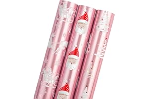 MAYPLUSS Pink Christmas Wrapping Paper - 17In x 120In Per Roll - Girly Festive Metallic Foil Trees, Cute Santa, Winter Sled Design Christmas Girls Pink Gift Wrap Paper for Winter Holiday, Birthday