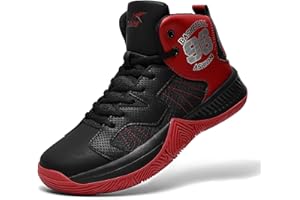 ASHION Kids Basketball Shoes Boys Girls Sneakers Mid-Top Lace Up Cushion Anti Slip Athletic Outdoor Sport Shoes for Unisex-Child