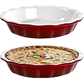 Lareina Deep Dish Pie Pan for Baking, 9 Inch Ceramic Fluted Pie Dish for Apple, Quiche, Pecan, Pot Pies, 53 Ounce Round Pie P