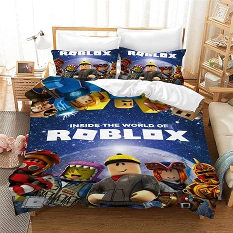 Amazon Com 3d Ro Blox Bedding Set King For Boys Girls Game Themed Duvet Cover Set Kids Teens Cartoon Comforter Quilt Cover 3 Piece Bed Set Bedroom Decoration 1 Duvet Cover 2 Pillowcases Kitchen