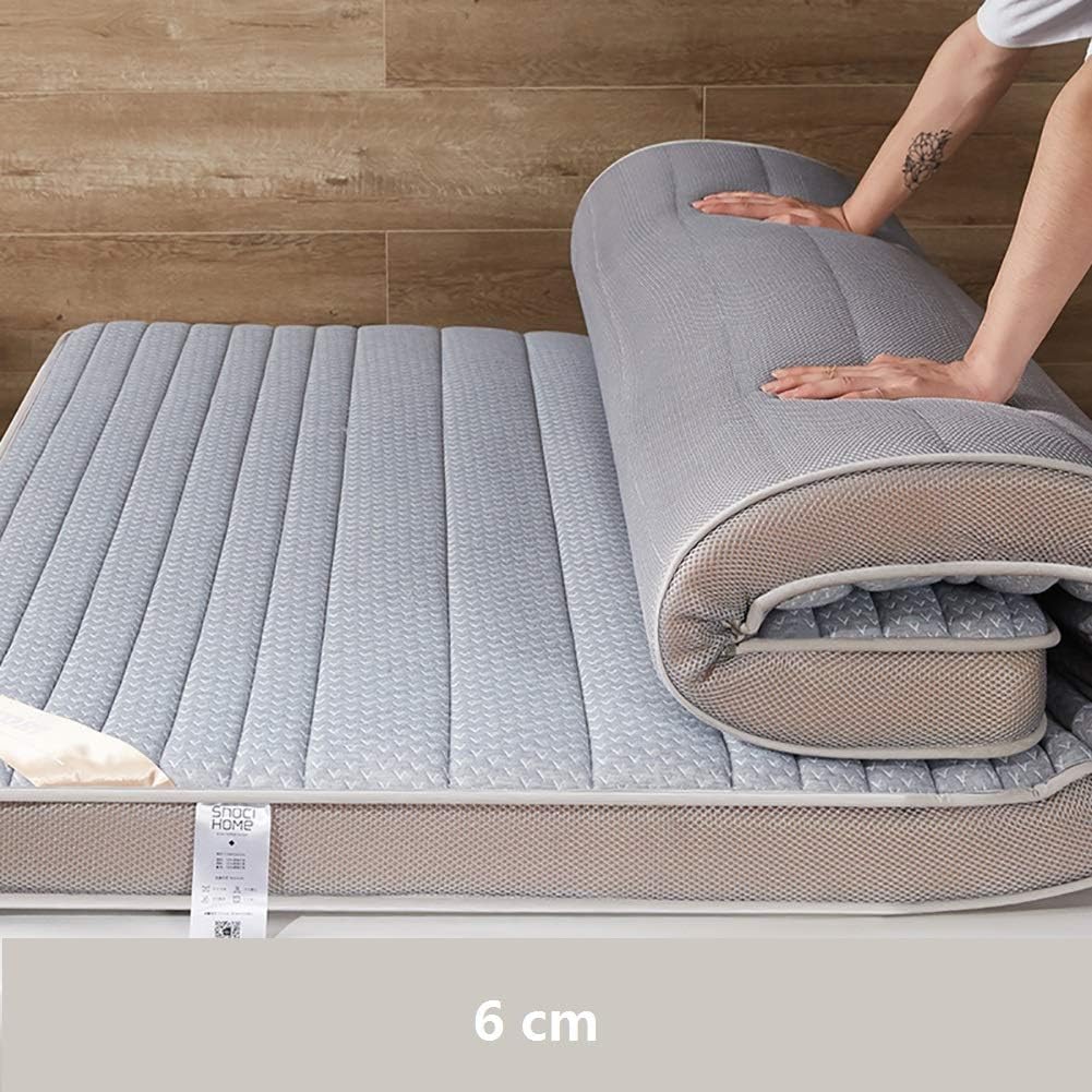 HETT Natural Latex Stuffed Tatami Bed Mattress Toppers Mattress Pad Futon Sleeping Pad Nap Mat Foldable Sleeping Pad For Kids Floor Mat Thicken Solid Color Grey Blue-b 150x200cm(59x87inch)