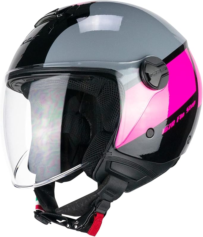Casco open face, 167R FLO STEP Grigio Fucsia lunga, XL (60cm)