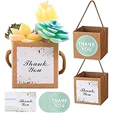ALLWSLucky 50 PCS Succulent Wrap Bags with 100 PCS Thank You Stickers, Fits 2.36 Inch Pots Succulent Gift Box Basket with Handles for Wedding Shower Party Favors Ideas