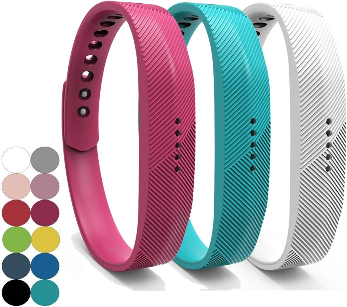 YEFOD 3pcs/Set Fitbit Flex 2 Straps, Silicone Replacement Bands Accessories Wristband Bracelet with Metal Clasp Wrist Band Strap for Fitbit Flex 2 Fitness Activity Tracker