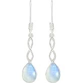 Teardrop Shape Natural Gemstone Dangle Earrings for Women - Handmade 925 Silver Plated Lightweight Birthstone Bohemian Jewelry - Perfect for Birthday & Special Occasions