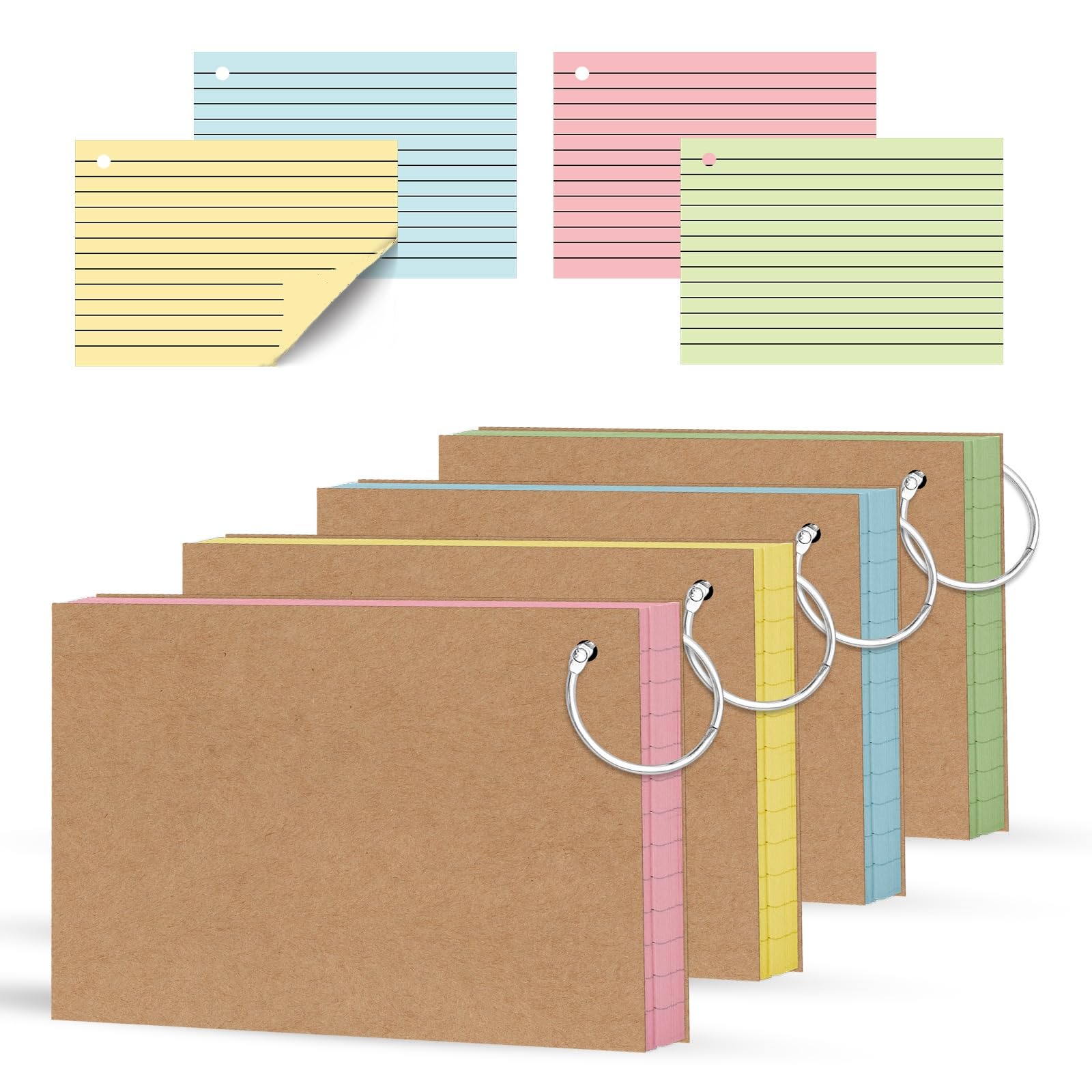 Photo 1 of 200 Count Colored Index Cards 3x5 Inch, Flashcards with Ring 4 Color, Heavy Weight Lined Ruled Note Cards for Studying, Office, School and Home