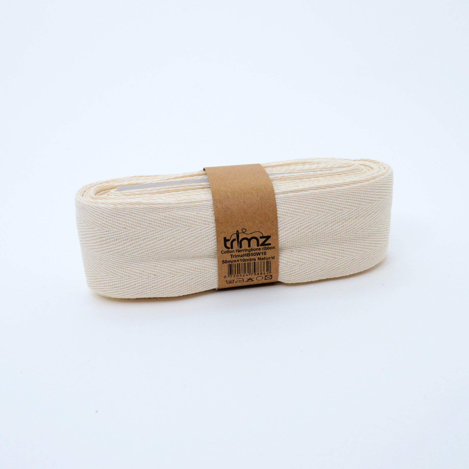 50mm x 10m: Trimz Natural Cotton Herringbone Tape 50mm x 10m | Extra Wide Craft Ribbon | Upholstery, Substantial Crafting — image 1