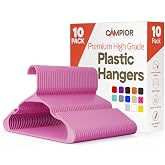 Pink Plastic Hangers 10 Pack&ndash; Heavy-Duty Plastic Hangers Slim and Space-Saving, Durable and Lightweight PP with Non-Slip Shoulder Notches for Slip Dresses, Suits, Jackets &amp; Camisoles