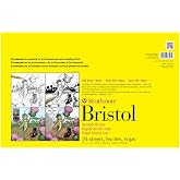 Strathmore 300 Series Bristol Paper Pad, Smooth, Tape Bound, 11x17 inches, 24 Sheets (100lb/270g) - Artist Paper for Adults and Students - Markers, Pen and Ink