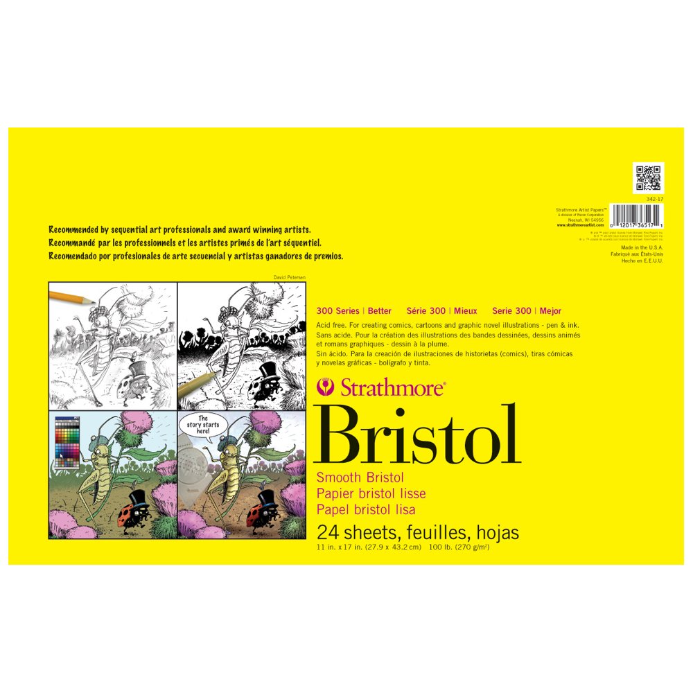 Photo 1 of Strathmore 300 Series Bristol Paper Pad, Smooth, Tape Bound, 11x17 inches, 24 Sheets (100lb/270g) - Artist Paper for Adults and Students - Markers, Pen and Ink