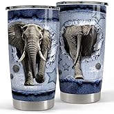 SANDJEST Elephant Tumbler 20oz Stainless Steel Insulated Tumblers Coffee Travel Mug Cup Jeans Drawing Style Elephants Gifts for Women Men Gift for Birthday Christmas