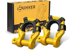 BUNKER INDUST 3/4" D-Ring Shackles (2-Pack) – 42,000LB Break Strength with 7/8" Pin & Anti-Rattle Isolator – Heavy-Duty Tow S