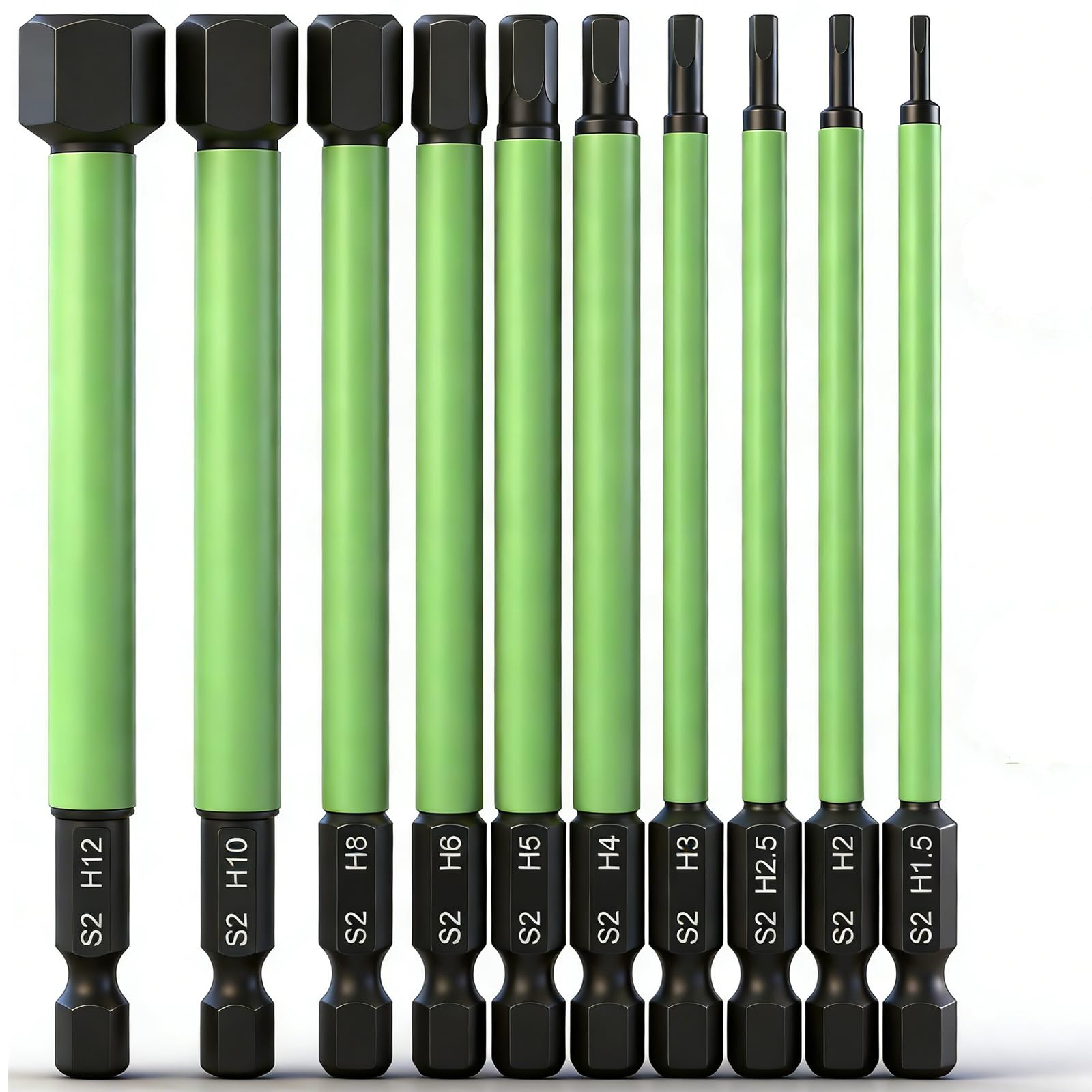 K Kwokker 10PCS 1.5mm-12mm Allen Wrench Drill Bits, 1/4 Inch Hex Shank Hex Screwdriver Bit Set, 100MM Long Black Allen Key Bit Set for Assembling Furniture