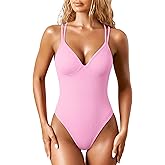 OQQ Women’s One Piece Swimsuit V Neck Crossback Ribbed Bathing Suit Slim Fit Beach Swimwear