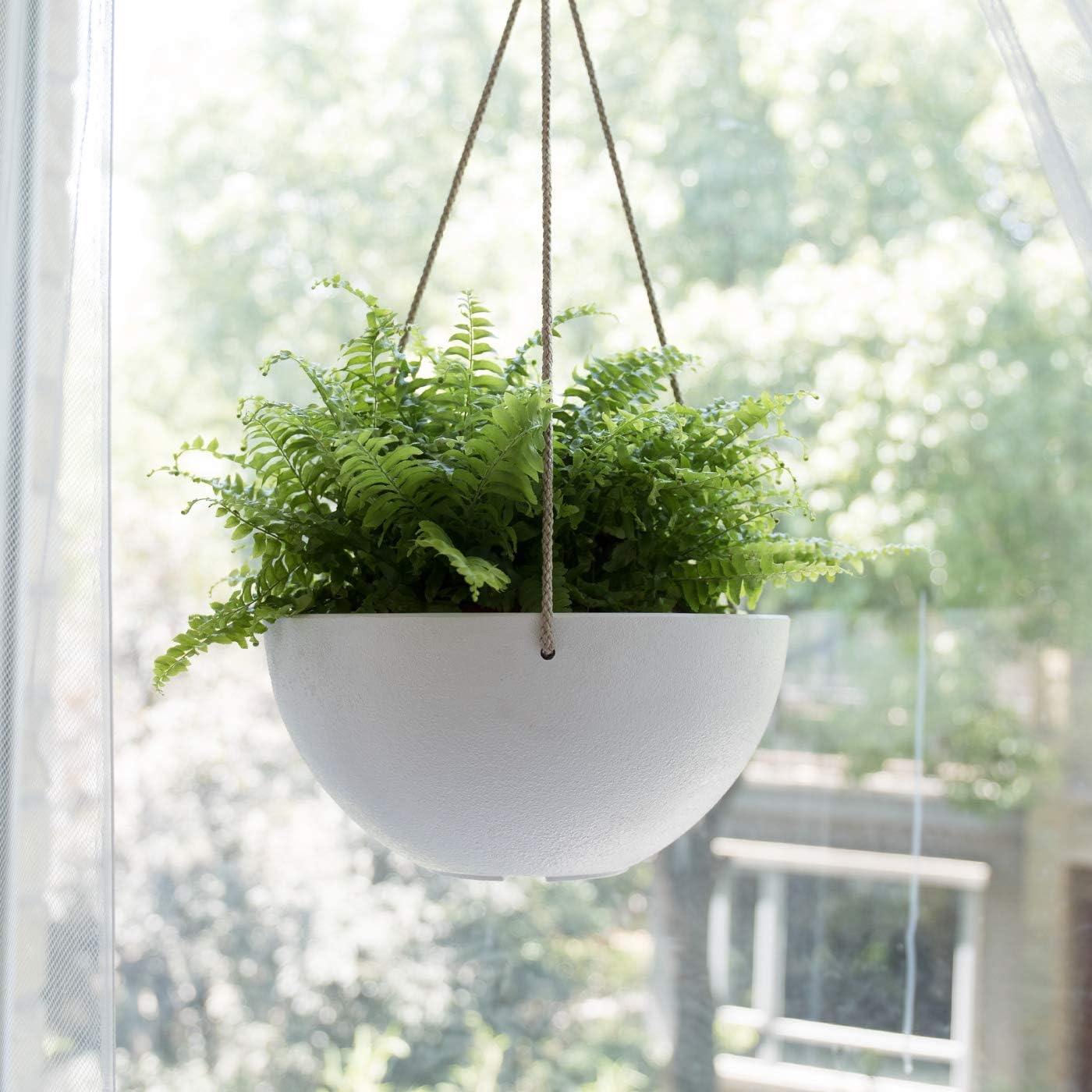 White Hanging Planter Basket - 10 Inch Indoor Outdoor Flower Pots, Plant Containers with Drainage Hole, Plant Pot for Hanging Plants, Pack 2: Garden & Outdoor