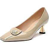 Muikecors Women's Kitten Heels Square Toe Low Heel Pumps Closed Toe Patent Slip On Pumps Womens Work Dress Office Wedding Party Shoes 2 Inch
