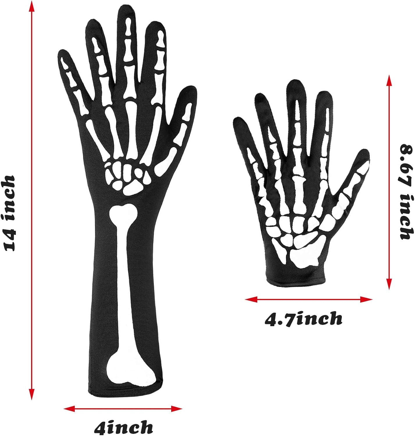 2 Pairs Halloween Skeleton Gloves Full Finger Skeleton Gloves Long Arm