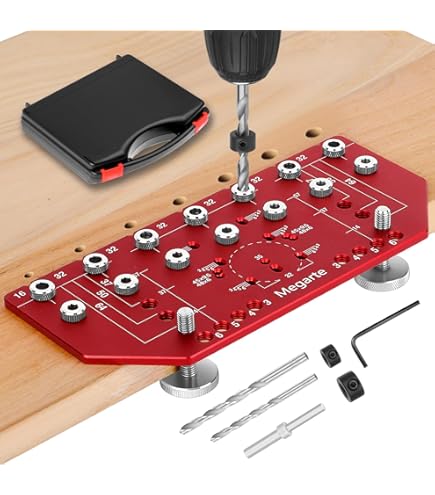 1 Set Shelf Hole Jig Concealed Hinge Jig 2in 1, Aluminum Alloy Shelf Pin Drilling Jig With Hole Drill Bits, Self-contained Clamping Cabinet Hardware Jig For Door Cabinet Hinges Mounting-red | Shop