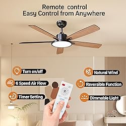 TALOYA 52 Inch Black Ceiling Fans with Lights Led
