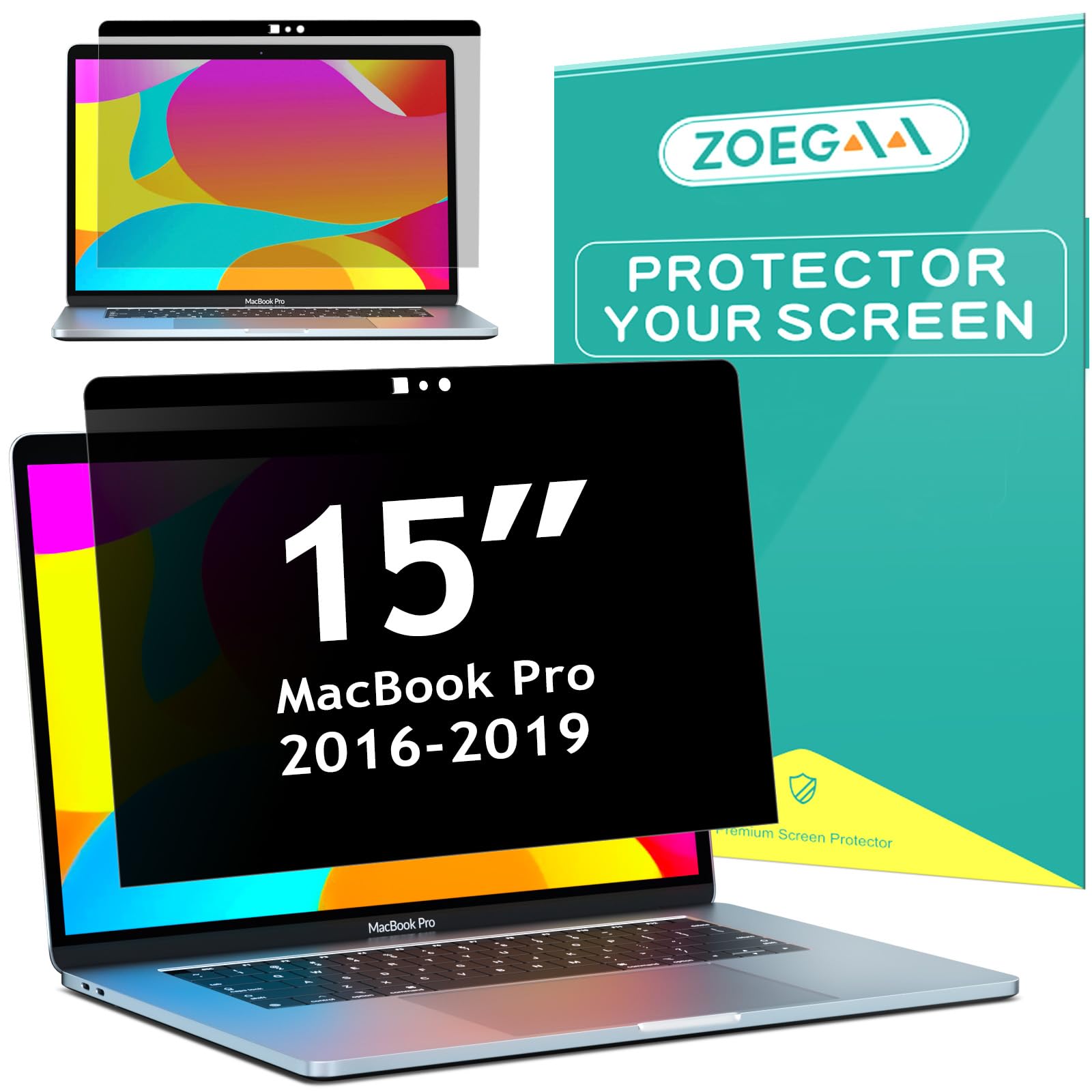 ZOEGAA Magnetisch Blickschutzfilter für MacBook Pro 15 Zoll (2016-2019, Modell:A1707 A1990), Anti Blaulicht Blendschutz Blickschutzfolie, Abnehmbarer Sichtschutzfolie Sichtschutz