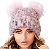 niceacsrise Beanie Women - 2 Pom Cable Knit Winter Warm Fleece Hat - Wool Snow Cuff Ski Cap