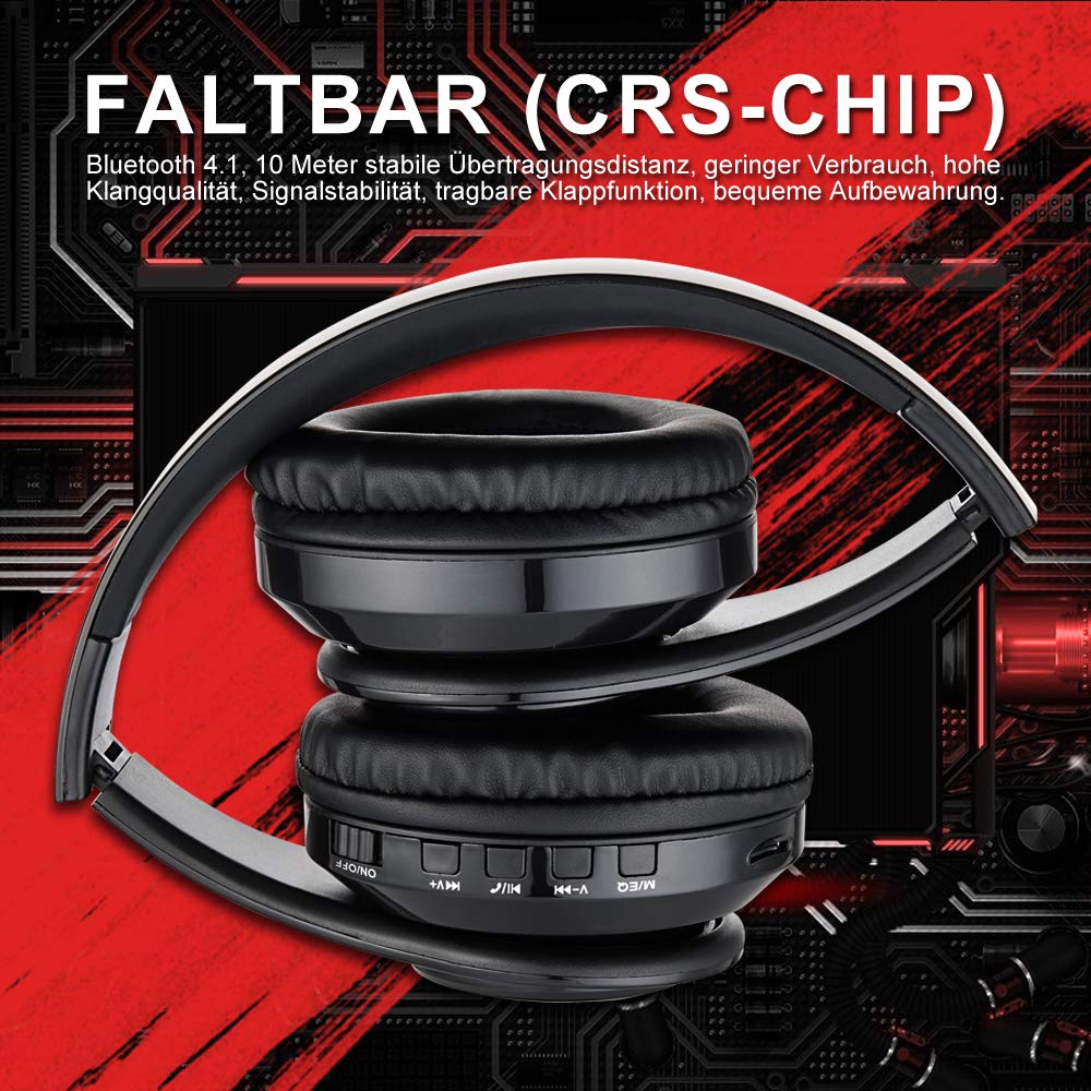 Ruicer Wireless Bluetooth Kopfhörer - Over Ear Kopfhörer Schwarz Funkkopfhörer Faltbare Headsets mit Mikrofon FM und LED-Licht