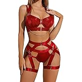 Avidlove Lingerie Set for Women Sexy Strappy Lingerie Underwire Push Up Bra Garter Set Lingerie with Chain