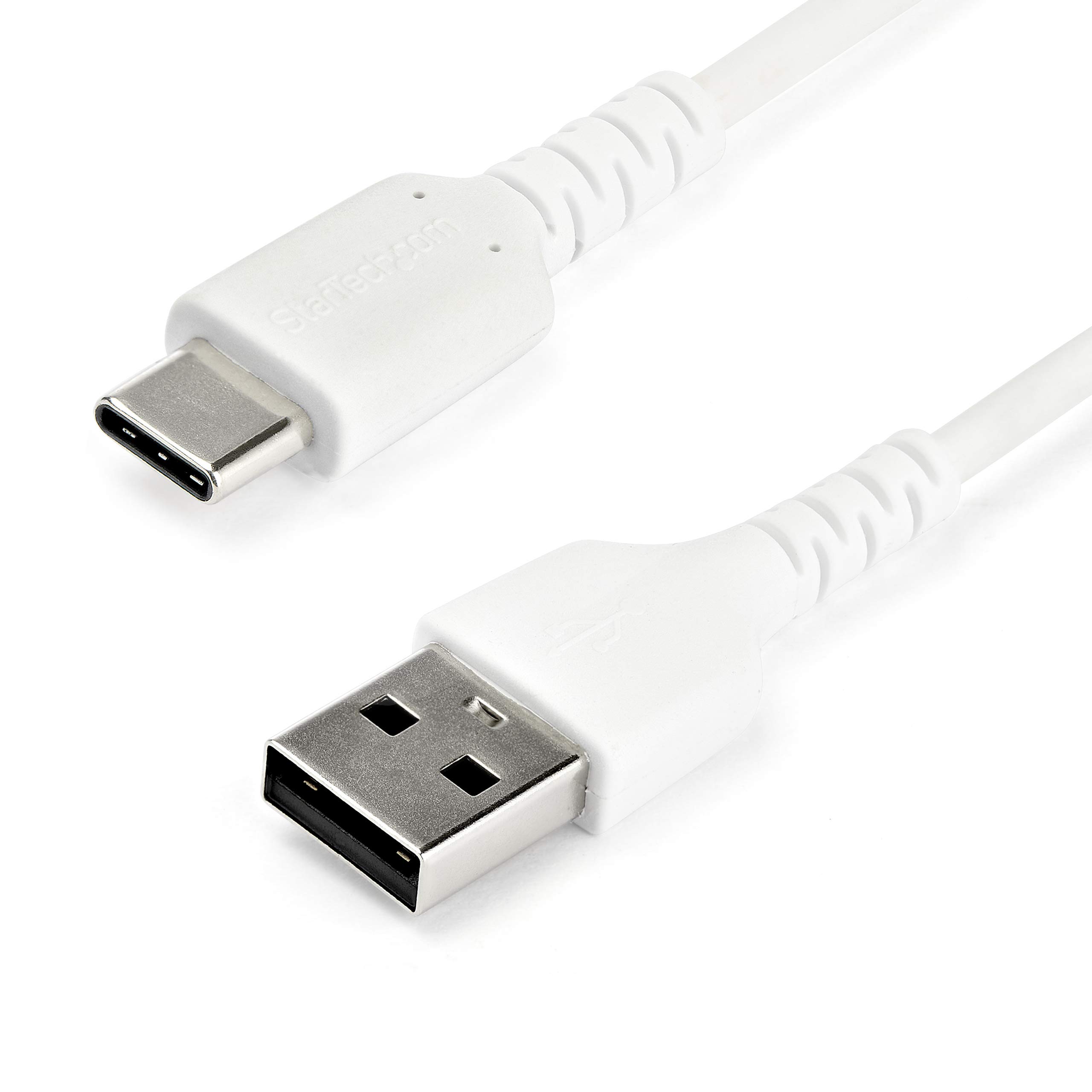 StarTech.com 1m USB A to USB C Charging Cable - Durable Fast Charge & Sync USB 2.0 to USB Type C Data Cord - Rugged TPE Jacket Aramid Fiber M/M 60W White - Samsung S10, iPad Pro, Pixel (RUSB2AC1MW)