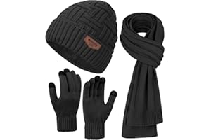 DARLLER Mens Winter Hats Scarf for Men with Touchscreen Gloves Warm Long Scaves and Skull Caps Beanie Hat Gloves Set