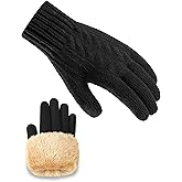 AURUZA Women's Fleece Lining Winter Gloves Touch Screen Knit Stretchy Cold Weather Thermal Warm Glove Men Running Riding