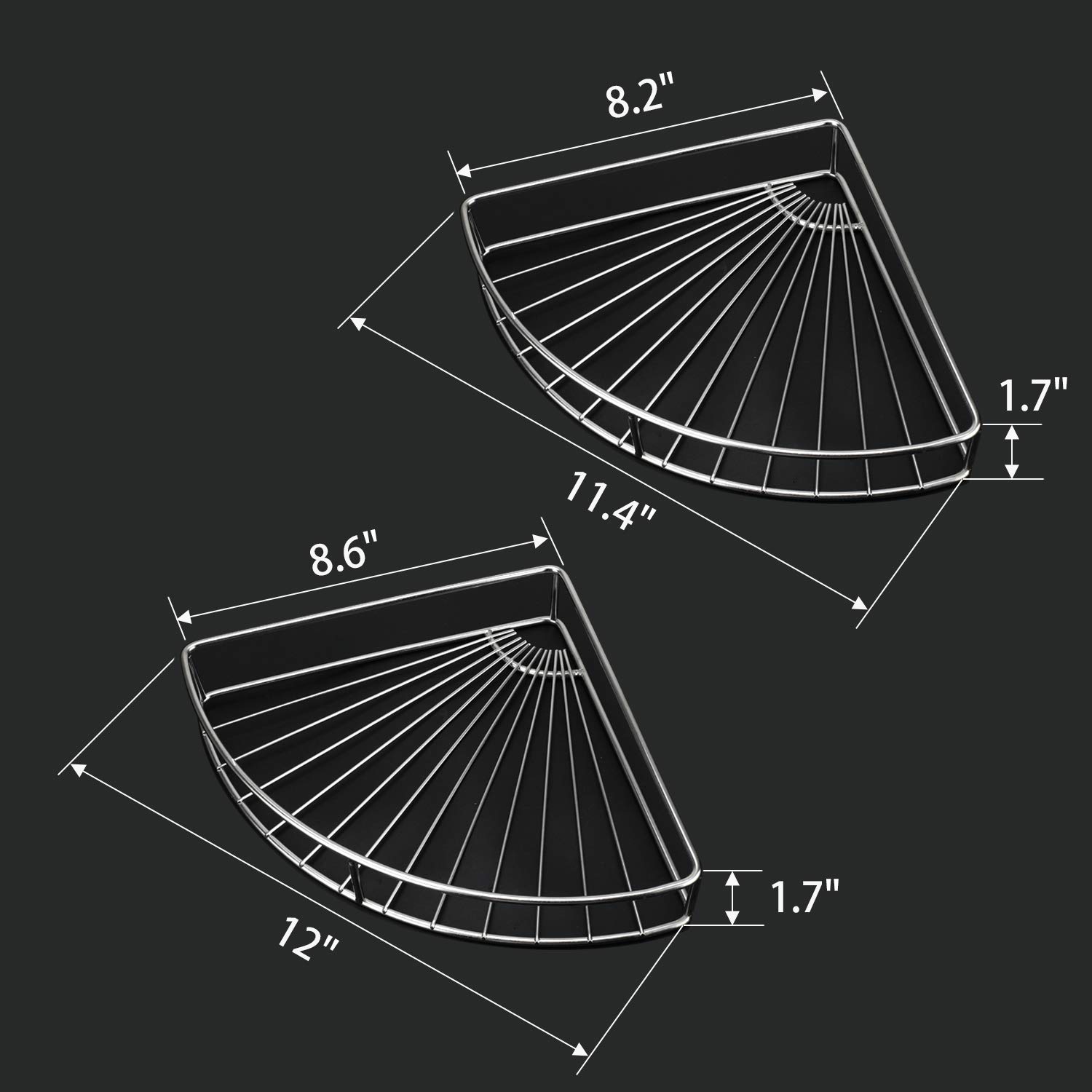 Seven Sparta 2 Pack Corner Shower Caddy Adhesive Stainless Steel Storage Organizer Shelf with Waterproof Stickers for Kitchen Bathroom, No Drilling Required