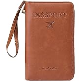 Rfid Passport Wallet for Men Women,Multi-Functional Passport Holder for Travel Essentials,Brown Wallet for Passports