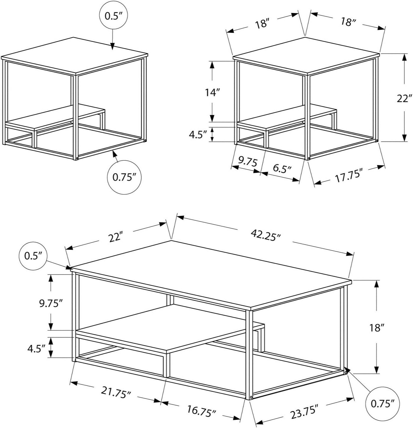 Ergode Table Set - 3PCS Set/White/Silver Metal: Furniture & Decor